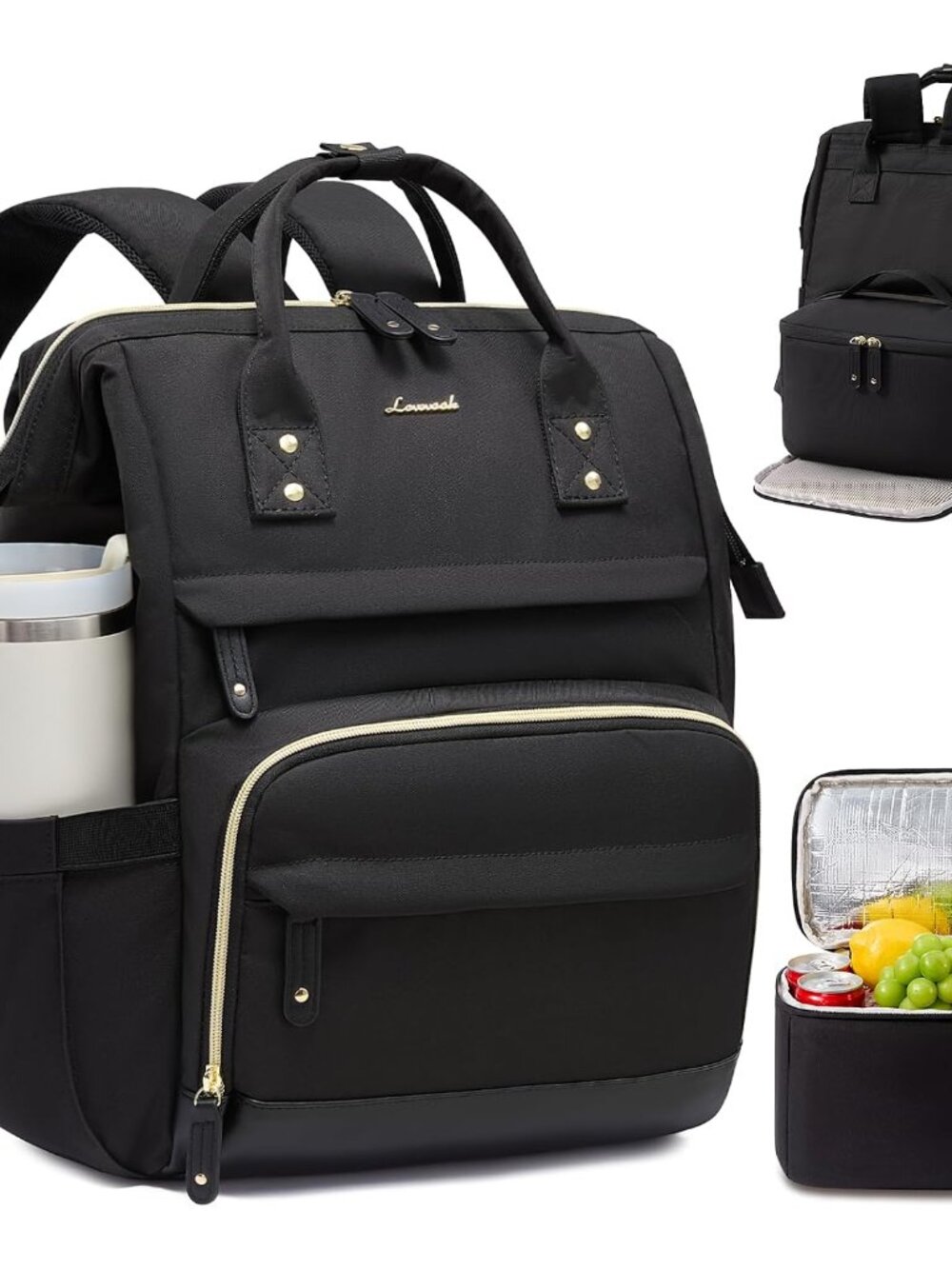 Lunch Backpack for Women, 15.6 Inch Laptop Backpack with Insulated Lunch Compart